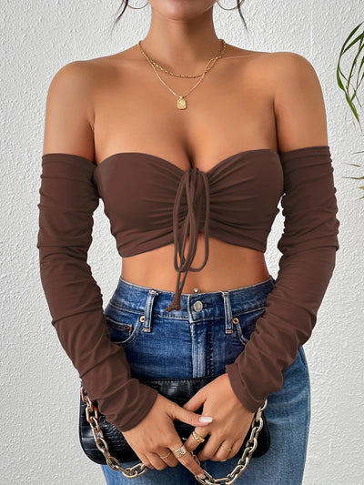 Sultry Cinch Off-Shoulder Crop Top