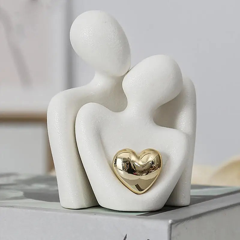Nordic Abstract Couple Statue – Modern Ceramic Home Decoration Figurine