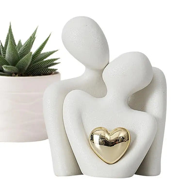 Nordic Abstract Couple Statue – Modern Ceramic Home Decoration Figurine