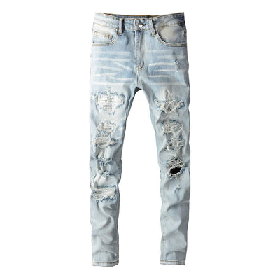Glacier Edge Ripped Patchwork Jeans – Streetwear Statement Denim