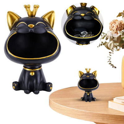 Small Laughing Cat Statue – Resin Lucky Cat Storage