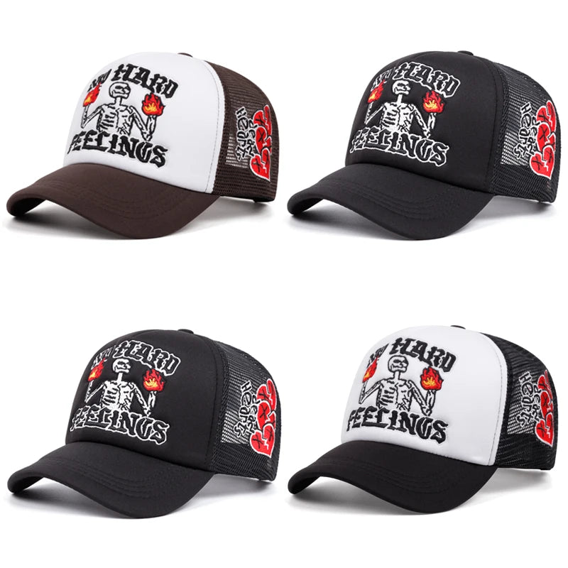 Fire Skull No Hard Feelings Embroidered Cap