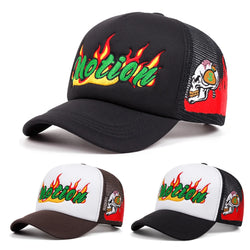 Fire Motion Skeleton Embroidered Trucker Cap