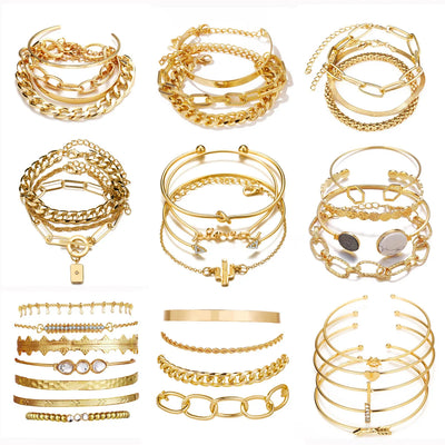 Golden AurA  Boho Chain Bracelet Set