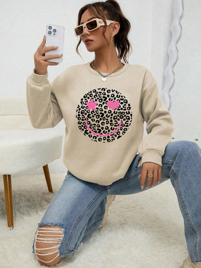 Leopard Love Happy Face Pullover